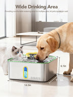 SIBAYS 4Gal/15L Dog Water Fountain for Large Dogs, Stainless Steel Large Pet Water Fountain, Ultra Quiet Automatic Dog Water Bowl Dispenser with Water Level Window and LED Light(FS78, Silver-Grey)