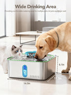 SIBAYS 4Gal/15L Dog Water Fountain for Large Dogs, Stainless Steel Large Pet Water Fountain, Ultra Quiet Automatic Dog Water Bowl Dispenser with Water Level Window and LED Light(FS78, Silver-Grey)