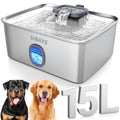 SIBAYS 4Gal/15L Large Dog Water Fountain, Stainless Steel Pet Fountain with Water Window & LED Light, Ultra Quiet Automatic Dog Water Bowl Dispenser for Large Dogs & Multi-pet, Easy to Clean SIFS76A
