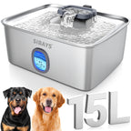 SIBAYS 4Gal/15L Large Dog Water Fountain, Stainless Steel Pet Fountain with Water Window & LED Light, Ultra Quiet Automatic Dog Water Bowl Dispenser for Large Dogs & Multi-pet, Easy to Clean SIFS76A