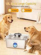 SIBAYS 4Gal/15L Large Dog Water Fountain, Stainless Steel Pet Fountain with Water Window & LED Light, Ultra Quiet Automatic Dog Water Bowl Dispenser for Large Dogs & Multi-pet, Easy to Clean SIFS76A