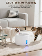 SIBAYS 3.5L/118oz Large Capacity Cat Water Fountain, Automatic Quiet Pet Water Fountain for Cats Indoor Cat Drinking Fountain, Dog Water Bowl Dispenser with LED Light & Water Level Window(FS77, Grey)