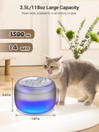 SIBAYS 3.5L Cat Water Fountain, 118oz Large Capacity Cat Fountains for Drinking with Water Level LED Light, Quiet Automatic Pet Water Fountain for Cats Indoor, Dog Water Dispenser Easy to Clean F-016B