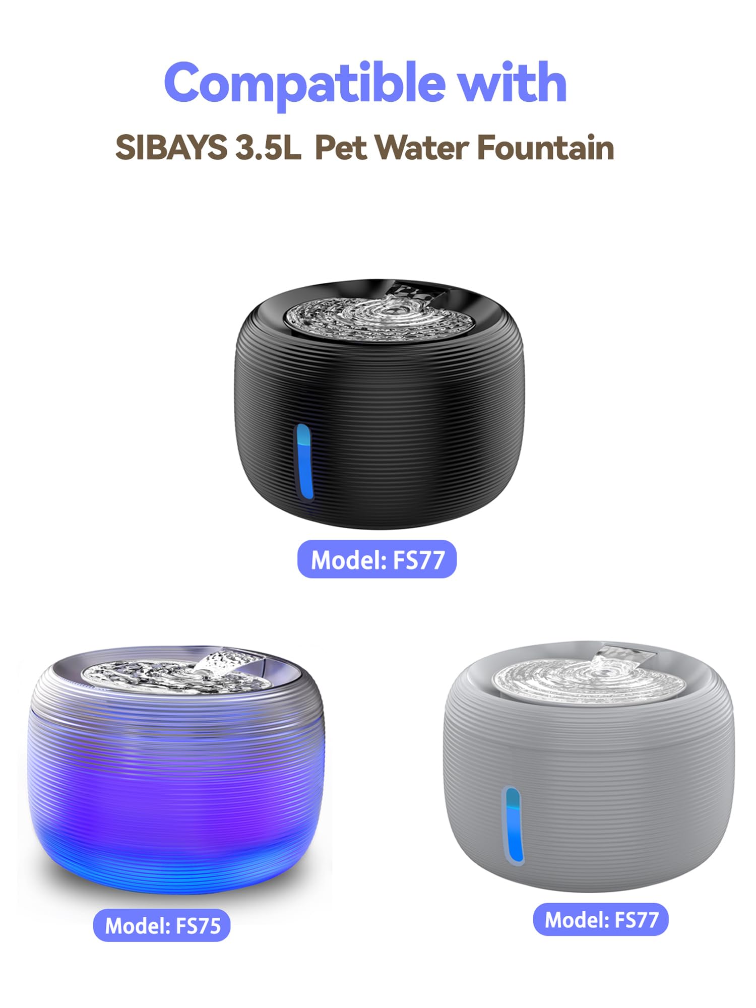 SIBAYS Cat Water Fountain Replacement Pump, Ultra Quiet Dog Water Fountain Pump for 3.5L/118oz Pet Fountain(FS75/FS77), Dog Water Bowl Dispenser Pump with LED Light(Model: P04)