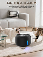 SIBAYS 3.5L/118oz Large Capacity Cat Water Fountain, Automatic Quiet Pet Water Fountain for Cats Indoor Cat Drinking Fountain, Dog Water Bowl Dispenser with LED Light & Water Level Window(FS77, Grey)