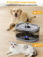 SIBAYS 9.5L Dog Water Fountain for Large Dogs, 2.5Gal Large Capacity Pet Water Fountain with 3 Flow Modes and LED Light, Automatic Ultra Quiet Dog Water Bowl Dispenser, Easy to Clean (FS82, Grey)