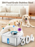 SIBAYS 4Gal/15L Dog Water Fountain for Large Dogs, Stainless Steel Large Pet Water Fountain, Ultra Quiet Automatic Dog Water Bowl Dispenser with Water Level Window and LED Light(FS78, Silver-Grey)