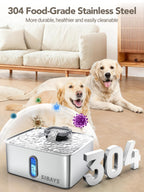 SIBAYS 4Gal/15L Dog Water Fountain for Large Dogs, Stainless Steel Large Pet Water Fountain, Ultra Quiet Automatic Dog Water Bowl Dispenser with Water Level Window and LED Light(FS78, Silver-Grey)