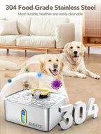 SIBAYS 4Gal/15L Dog Water Fountain for Large Dogs, Stainless Steel Large Pet Water Fountain, Ultra Quiet Automatic Dog Water Bowl Dispenser with Water Level Window and LED Light(FS78, Silver-Grey)