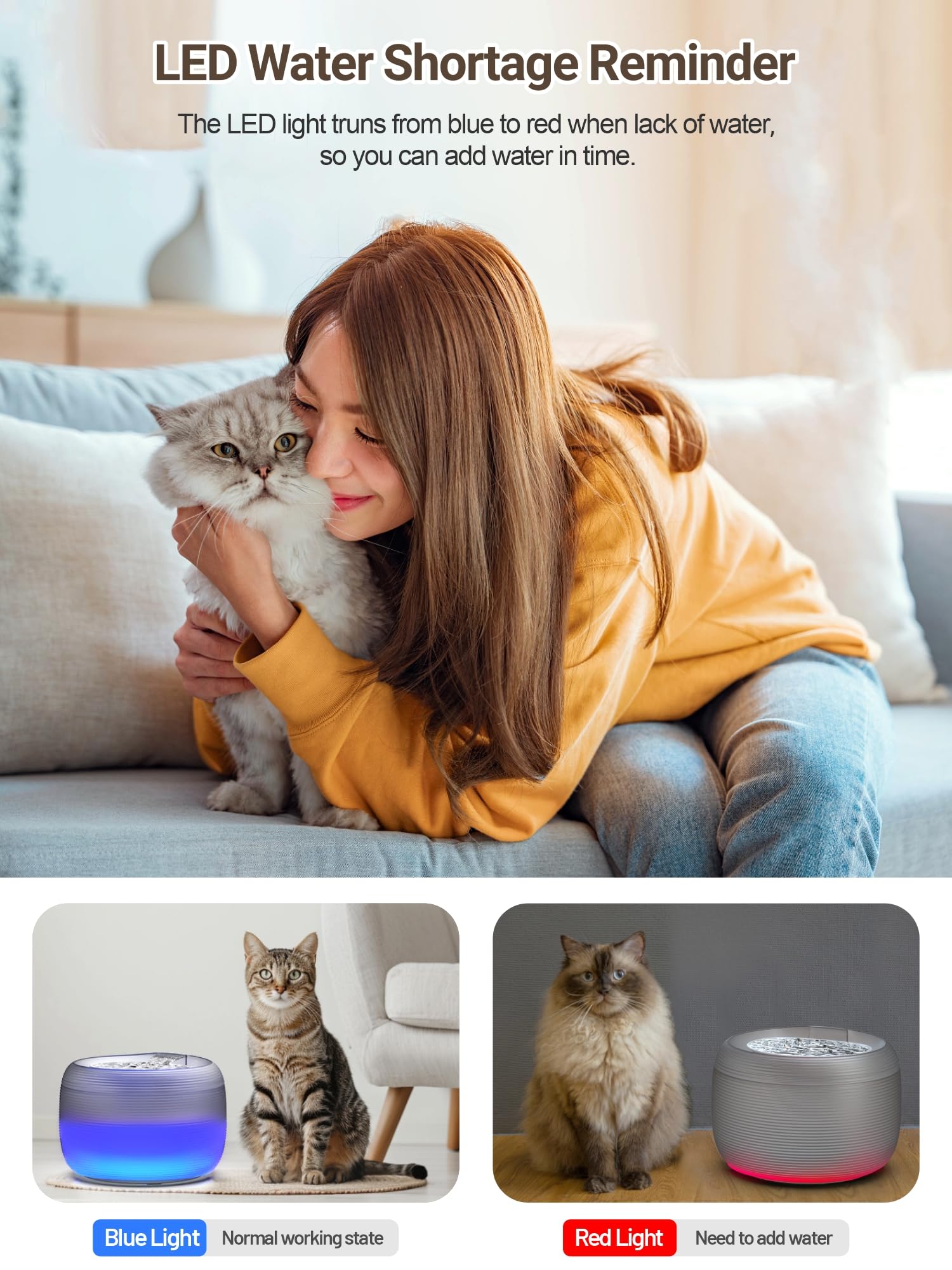 SIBAYS Cat Water Fountain Replacement Pump, Ultra Quiet Dog Water Fountain Pump for 3.5L/118oz Pet Fountain(FS75/FS77), Dog Water Bowl Dispenser Pump with LED Light(Model: P04)