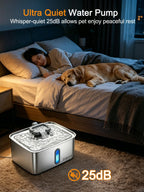 SIBAYS 4Gal/15L Dog Water Fountain for Large Dogs, Stainless Steel Large Pet Water Fountain, Ultra Quiet Automatic Dog Water Bowl Dispenser with Water Level Window and LED Light(FS78, Silver-Grey)