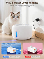 SIBAYS 3.5L/118oz Large Capacity Cat Water Fountain, Automatic Quiet Pet Water Fountain for Cats Indoor Cat Drinking Fountain, Dog Water Bowl Dispenser with LED Light & Water Level Window(FS77, Grey)