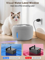 SIBAYS 3.5L/118oz Large Capacity Cat Water Fountain, Automatic Quiet Pet Water Fountain for Cats Indoor Cat Drinking Fountain, Dog Water Bowl Dispenser with LED Light & Water Level Window(FS77, Grey)
