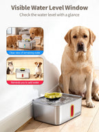 SIBAYS 4Gal/15L Dog Water Fountain for Large Dogs, Stainless Steel Large Pet Water Fountain, Ultra Quiet Automatic Dog Water Bowl Dispenser with Water Level Window and LED Light(FS78, Silver-Grey)