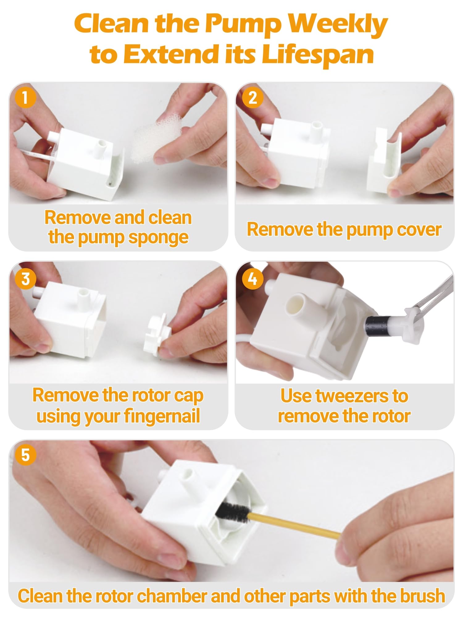 SIBAYS 15L Dog Water Fountain Replacement Pump, USB 5V 1A Pet Water Fountain Pump, Ultra Quiet Dog Water Dispenser Pump with LED Light, White(Model: P05)
