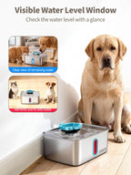 SIBAYS 4Gal/15L Dog Water Fountain for Large Dogs, Stainless Steel Large Pet Water Fountain, Ultra Quiet Automatic Dog Water Bowl Dispenser with Water Level Window and LED Light(FS78, Silver-Grey)
