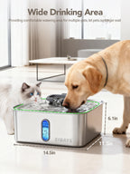 SIBAYS 4Gal/15L Dog Water Fountain for Large Dogs, Stainless Steel Large Pet Water Fountain, Ultra Quiet Automatic Dog Water Bowl Dispenser with Water Level Window and LED Light(FS78, Silver-Grey)