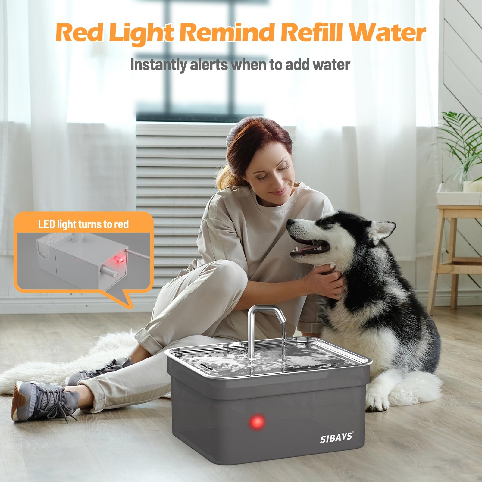 SIBAYS Dog Water Fountain for Large Dogs, 355oz/2.8Gal/10.5L Automatic Dog and Cat Water Fountain, Large Pet Fountain with Stainless Steel Bowl, Dog Water Bowl Dispenser Easy to Clean, BPA-Free FS70