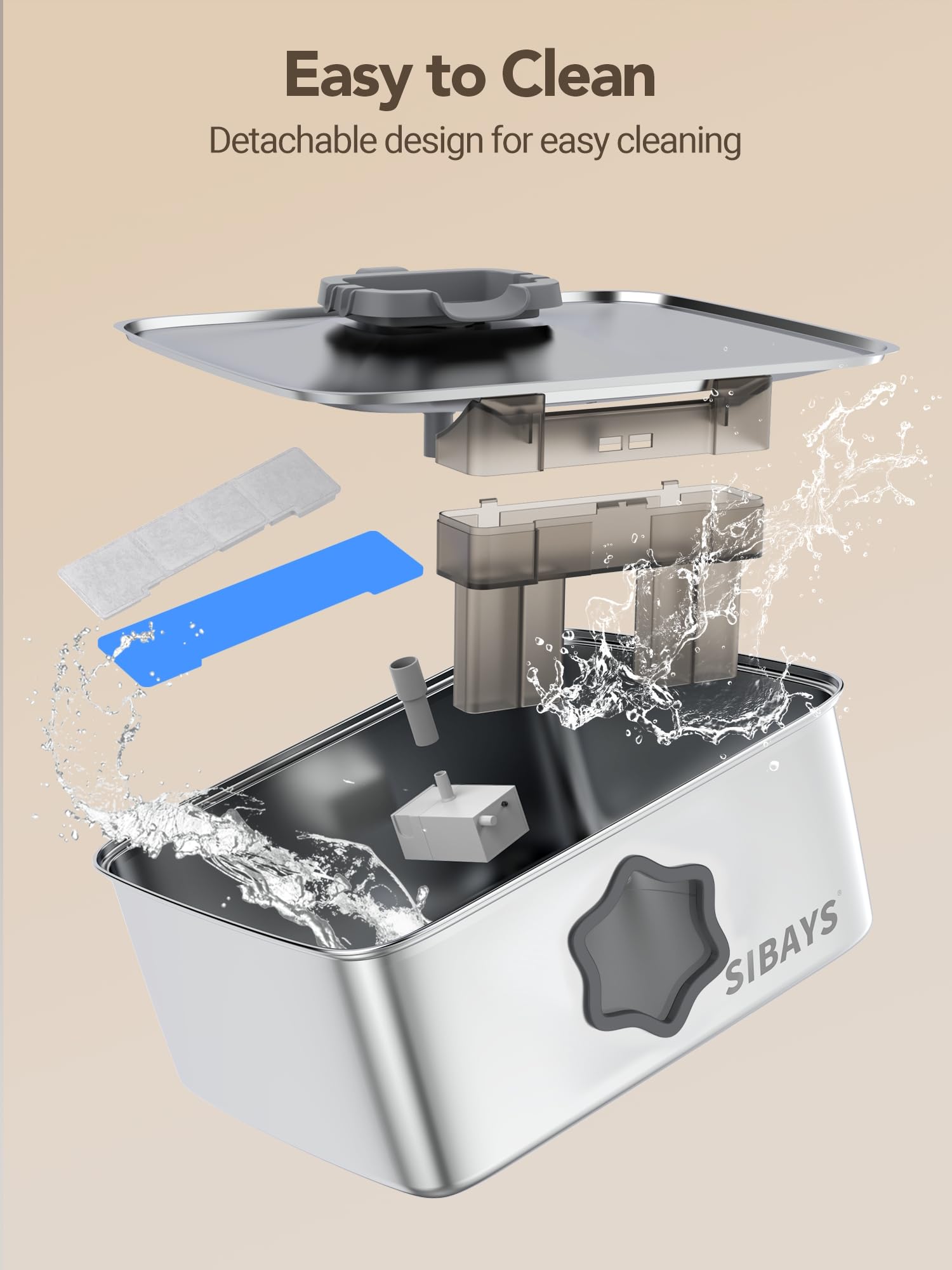 SIBAYS 4Gal/15L Dog Water Fountain, Stainless Steel Pet Water Fountain with Water Level Window & LED Light, Quiet Automatic Dog Water Bowl Dispenser for Large Dogs & Multi-Pet, Easy to Clean FS81